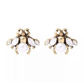 Bea Bee Shaped Stud Earring in Gold with Faux Pearls and Crystals